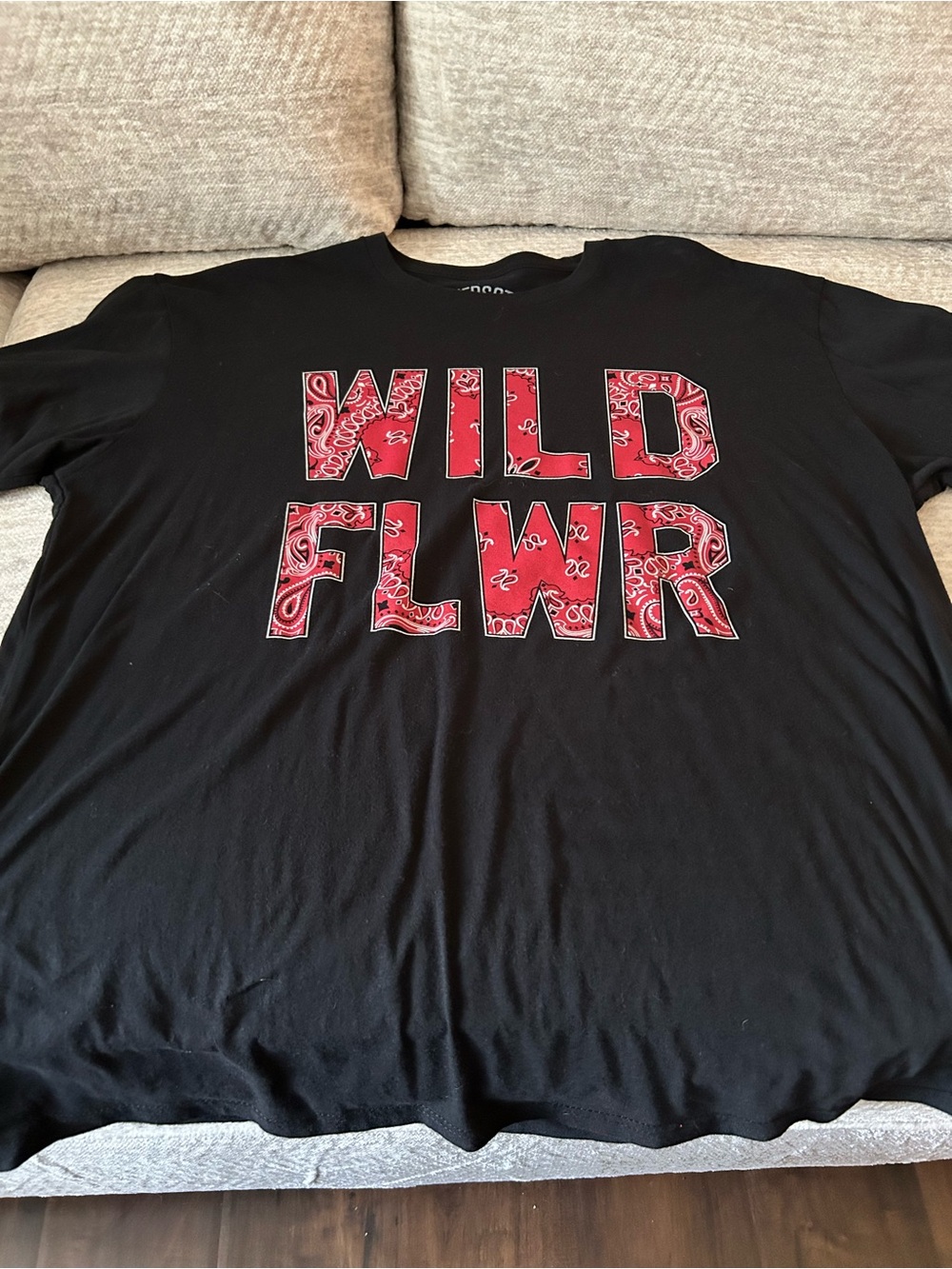 Black Graphic Tee with Red Bandana Lettering